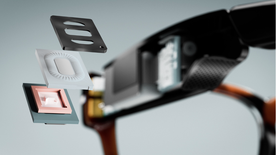 Exploded view of audio glasses