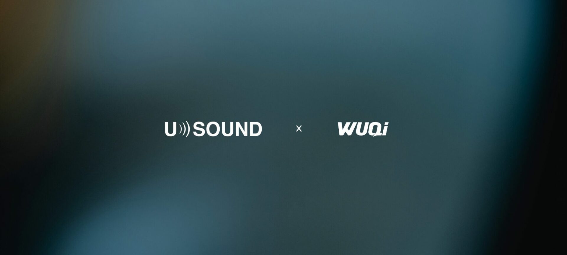USound and WuQi logos announcing sensor-free in-ear biosensing collaboration for next-generation TWS wearable devices.